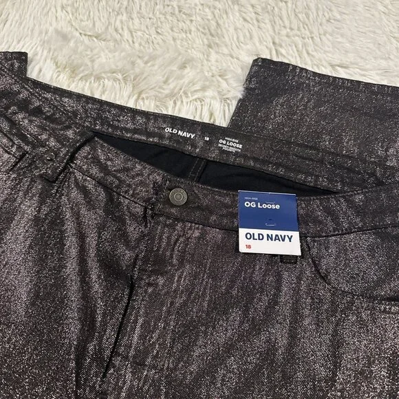 Old Navy 18 NWT OG Loose fit high rise black shimmer jeans stretch - Picture 2 of 12